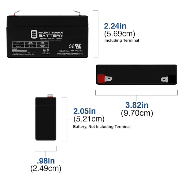 6V 1.3Ah SLA Replacement Battery For Diamec DM6-1.3 - 3PK